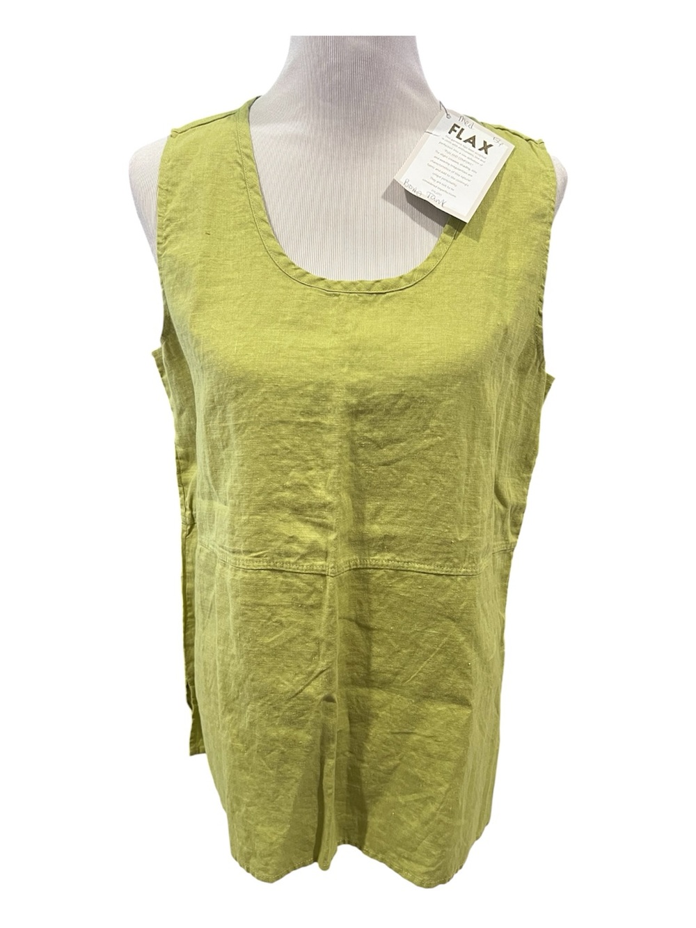FLAX Green Linen Sleeveless Tunic Length Top Medium NWT